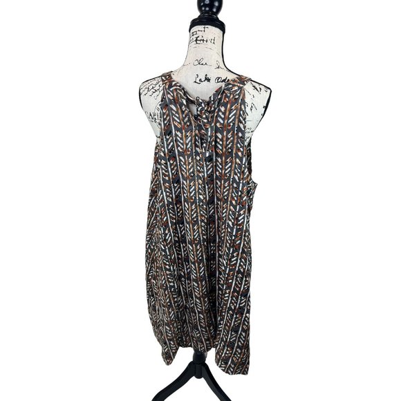 Marianne 100% Rayon Midi Dress Sleeveless Relaxed Fit Aztec Geometric Black 3X - Picture 3 of 10